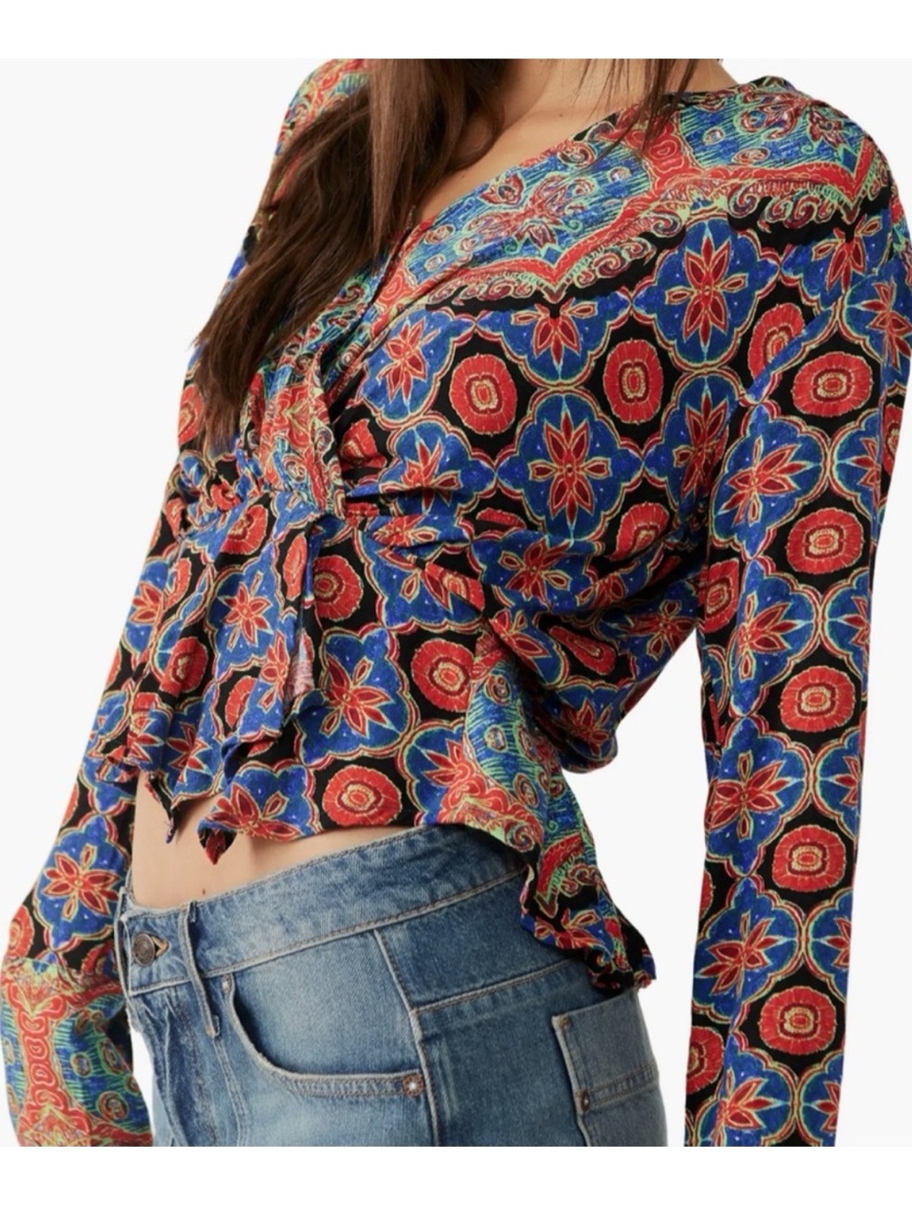 Free People Falling For You Blue And Ted Wrap Front Top. Size M Hippie Boho